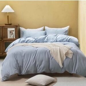 FOSSA Duvet Cover Set 100% Washed Cotton Linen Feel Super Soft Breathable Cozy 3